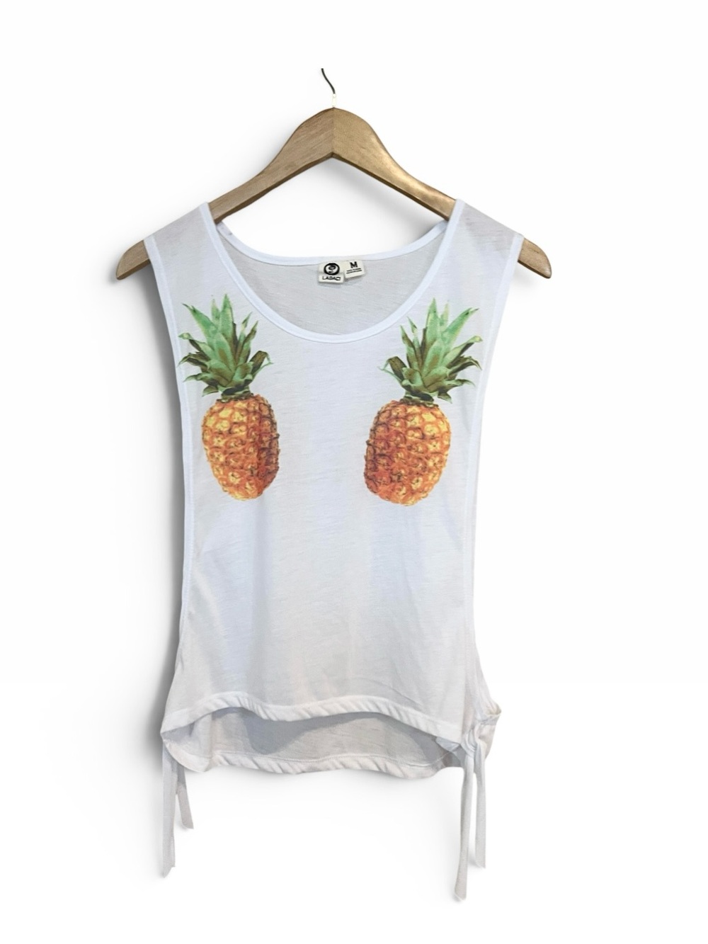 Lagaci Pineapple Print White Pullover Sleeveless Tank Top Size Medium